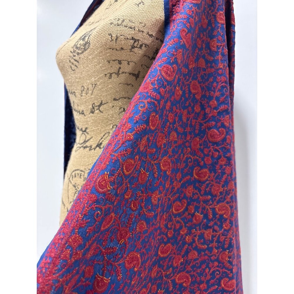 Luxurious Reversible Blue & Red Paisley Shawl Wrap Headcover Long Boho - Picture 2 of 7